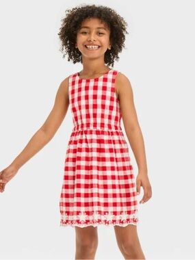 Cat & Jack Girls' 100% Cotton Sleeveless red and white gingham dress Size 14/XL